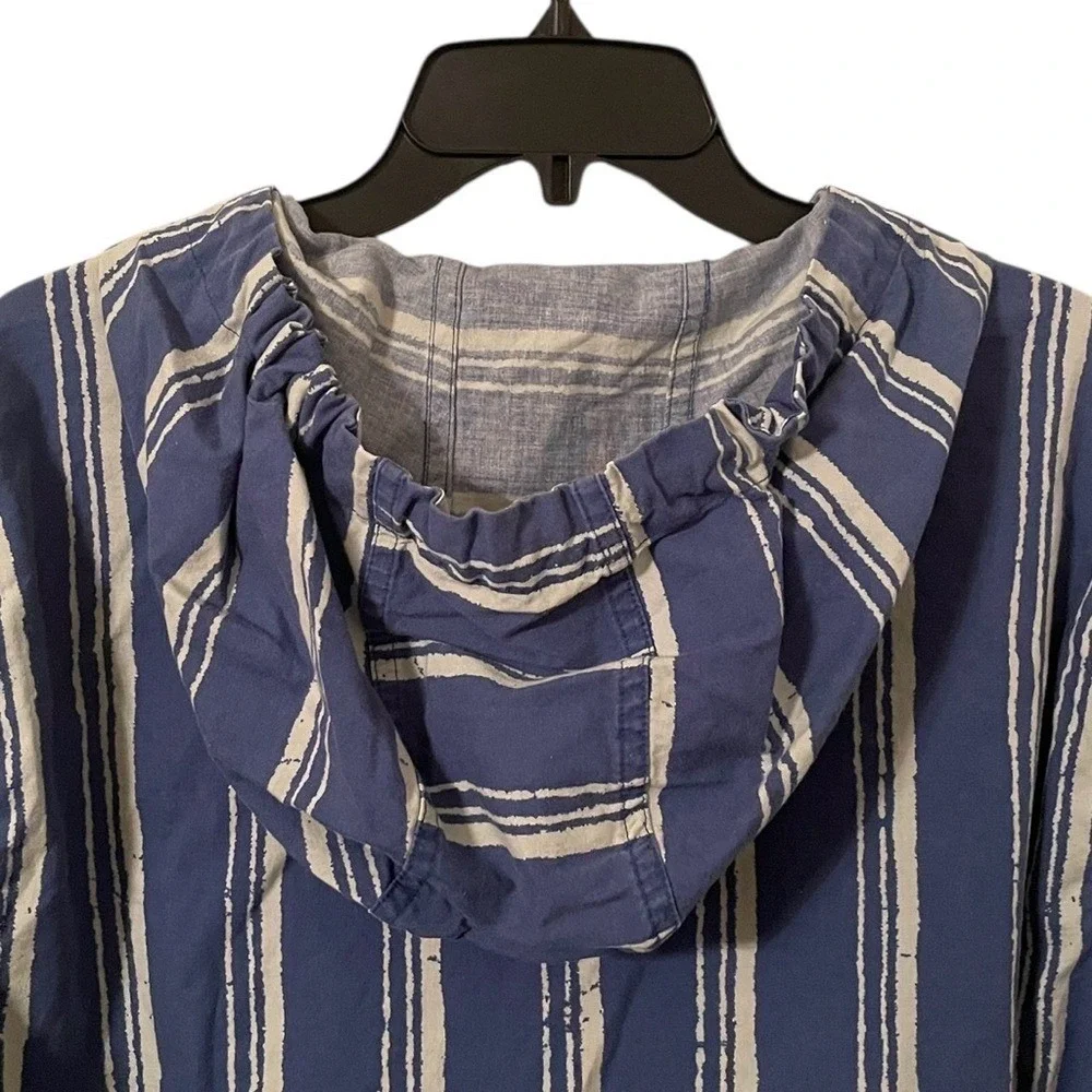 J. Crew Men's‎ Blue White Cotton Striped Shirt Hoodie Sweatshirt Size L